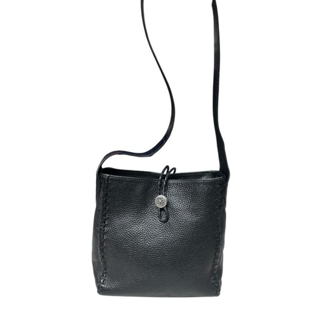 BRIGHTON Pebble Leather Purse Shoulder Bag Black Croc Embossed Strap Handle